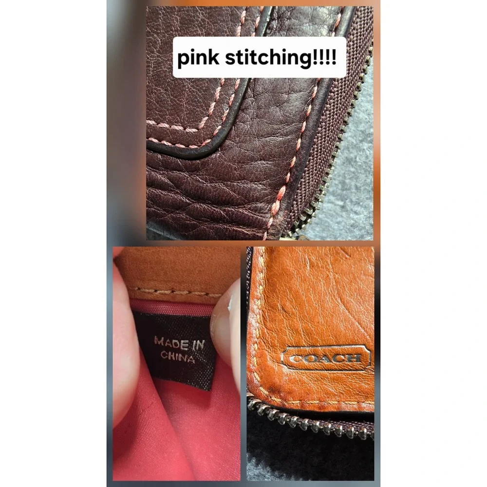 Vintage Coach Chelsea Brown Pebbled Leather Zip-Around Wallet pink stitching GUC